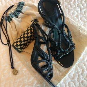 Tory Burch Layce Woven Leather Heel Strappy Sandal